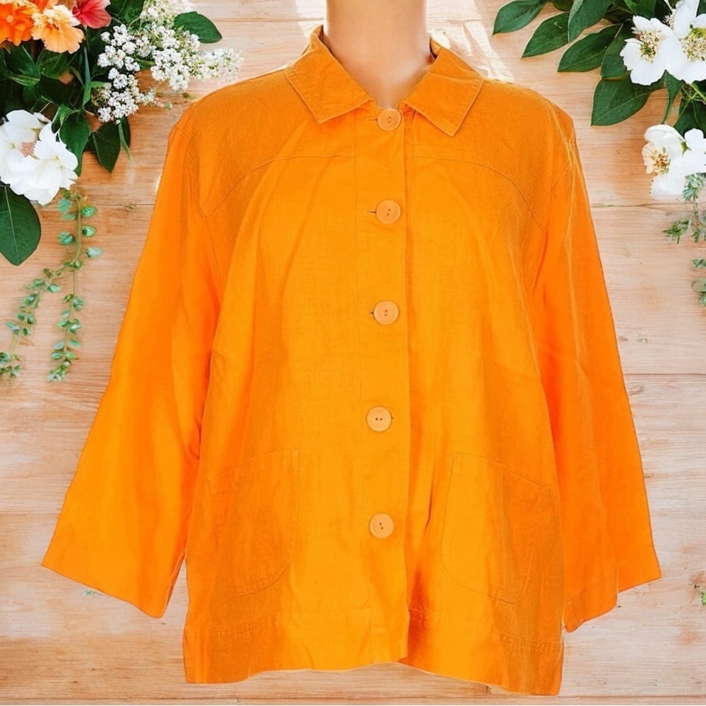 Flax by Jean Engelhart Orange Linen Artsy Lagenlook Lightweight Jacket Size M